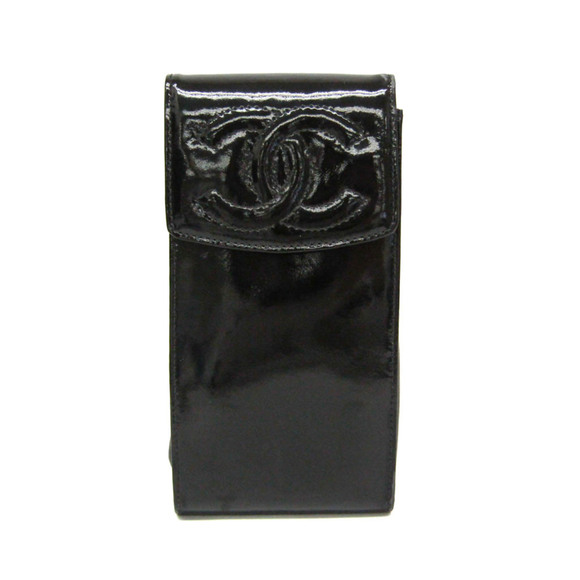 Chanel Caviar Skin Coco Mark Women's Patent Leather Pouch Black
